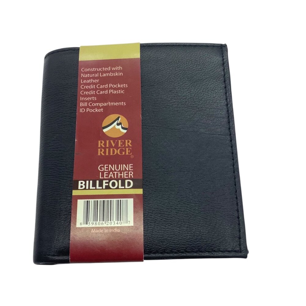River Ridge Black Genuine Lambskin Leather Billfold Wallet Bifold‎ 4”x4” NEW NWT